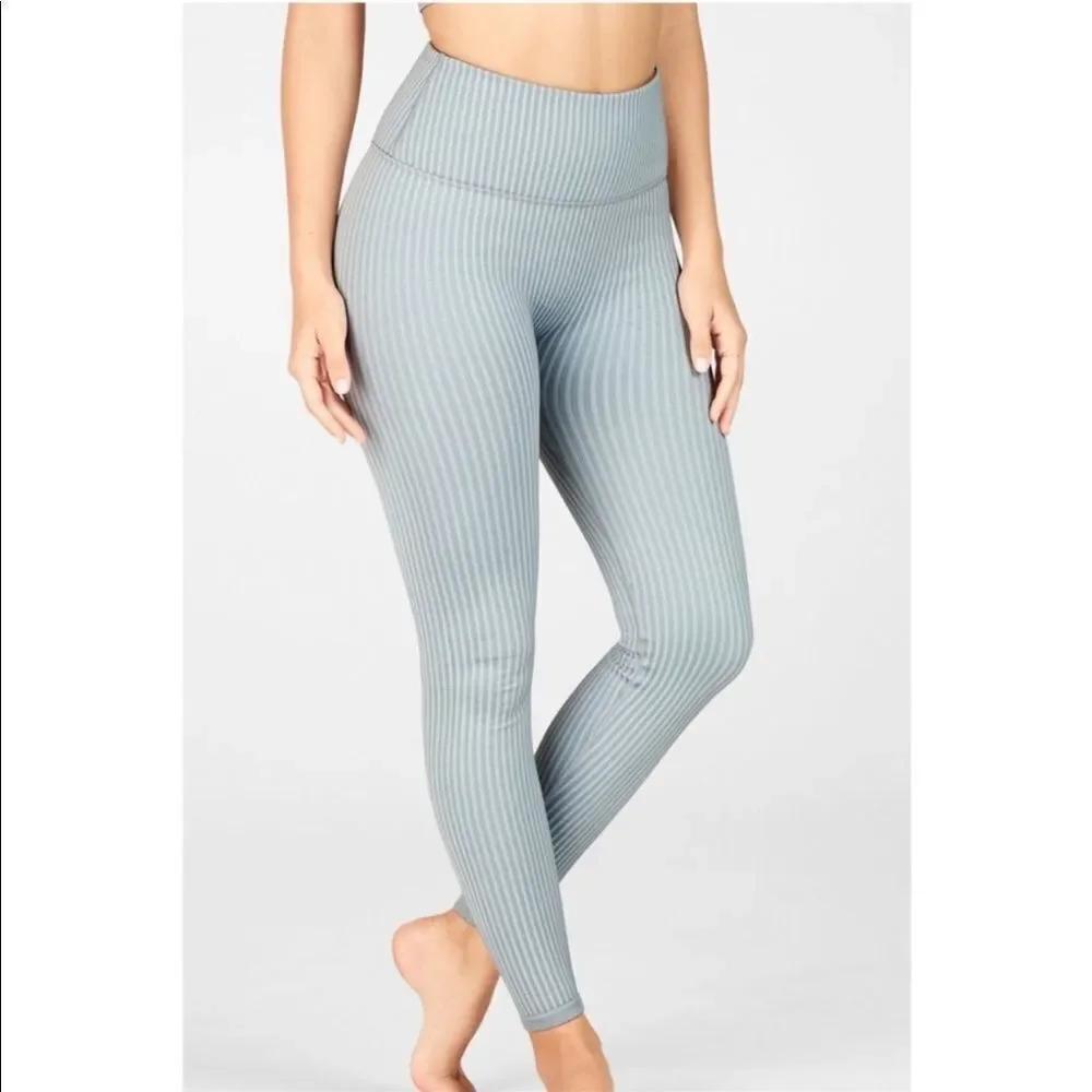 Fabletics High waisted seamless ribbon leggings. Color is hazy iris